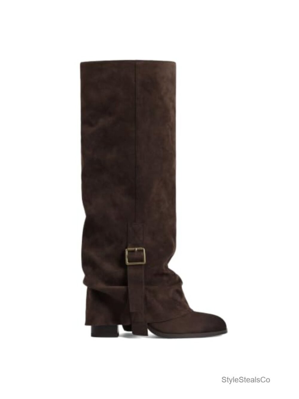 Women's Knee High Fold Over Slouch Boots Faux Suede Chunky Heel Tall Boots